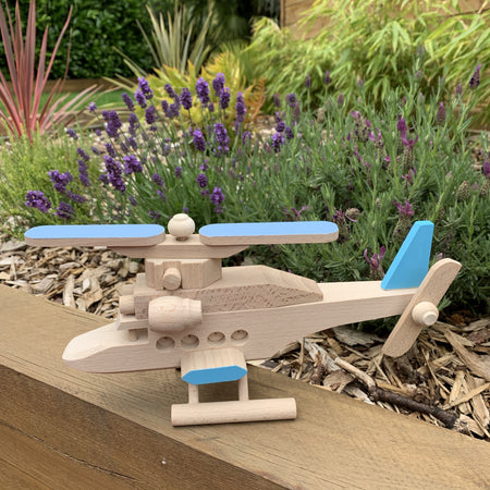 Handmade Wooden Helicopter Two Rotors