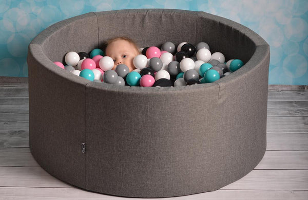 Ball-Pit Round Grey 90X30cm (+200 Balls)-Ball-Pit-BabyUniqueCorn