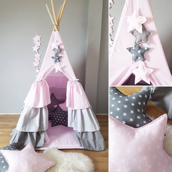 Child's Teepee Pink and Grey Ombre Set-Teepee-BabyUniqueCorn