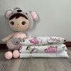 Dolls Pram or Cradle Bedding Set - White With Apple Flowers-Dolls Pram Bedding Set-BabyUniqueCorn