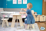 Handmade House Desk And Stools Set-Table-BabyUniqueCorn
