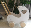 Handmade Wooden Doll Pram Heart White & Natural Wood-Toy Pram-BabyUniqueCorn
