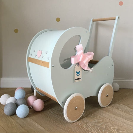 Dolls Pram or Cradle Bedding Set - Mint With Fawn And Flowers